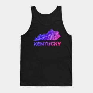 Colorful mandala art map of Kentucky with text in blue and violet Tank Top